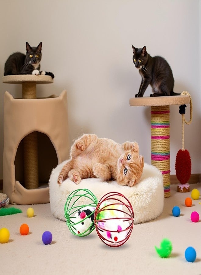 Sluswallow 1Pc Random Color Caged Rats Rolling Wire Cage Plush Mouse Ball Funny Cat Toy Catches The - Hide Balls Interactive Toy, Mice and Animal Toys - Image 3